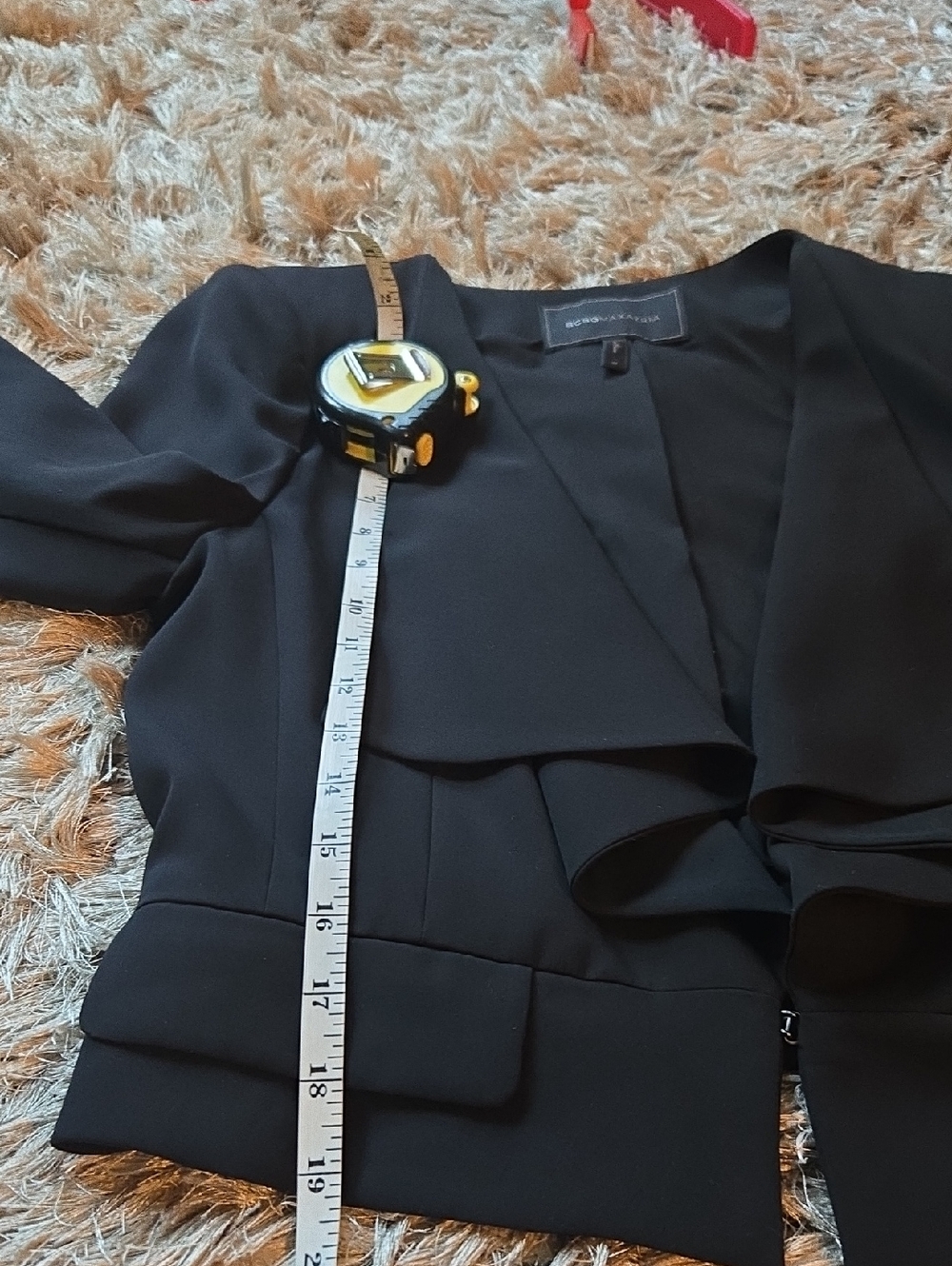 BCBGMaxAzria Cropped Black Draped Open-Front Blazer - Picture 6 of 14